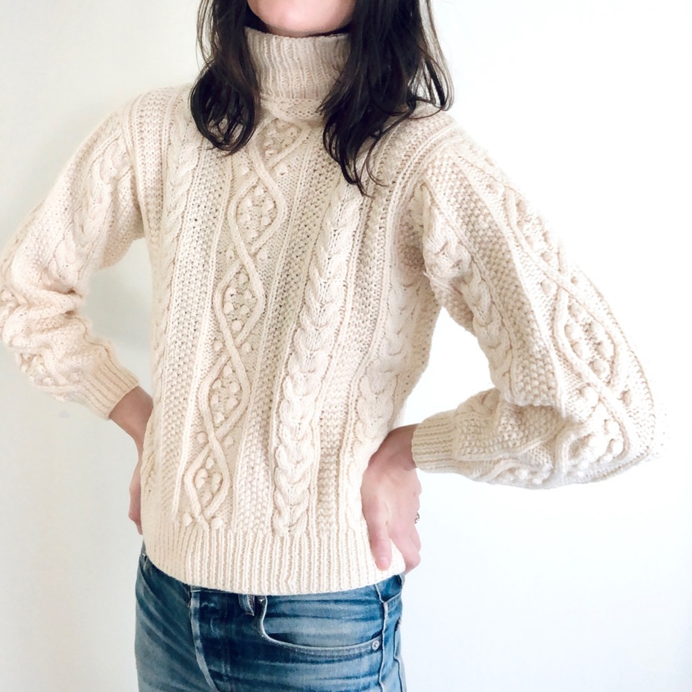 Hand knit cream pom pom sweater - Picture 6 of 15